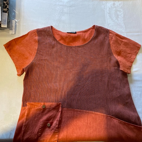 Burnt orange linen tunic/dress. lagenlook boho unique. Italy. Sz S - Picture 4 of 15